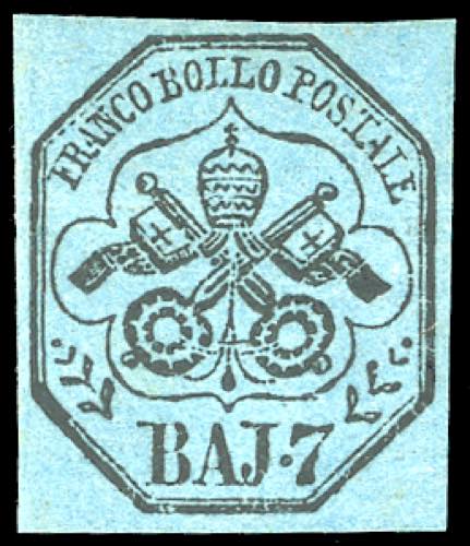 1852 - 7 baj azzurro (8), gomma ... 