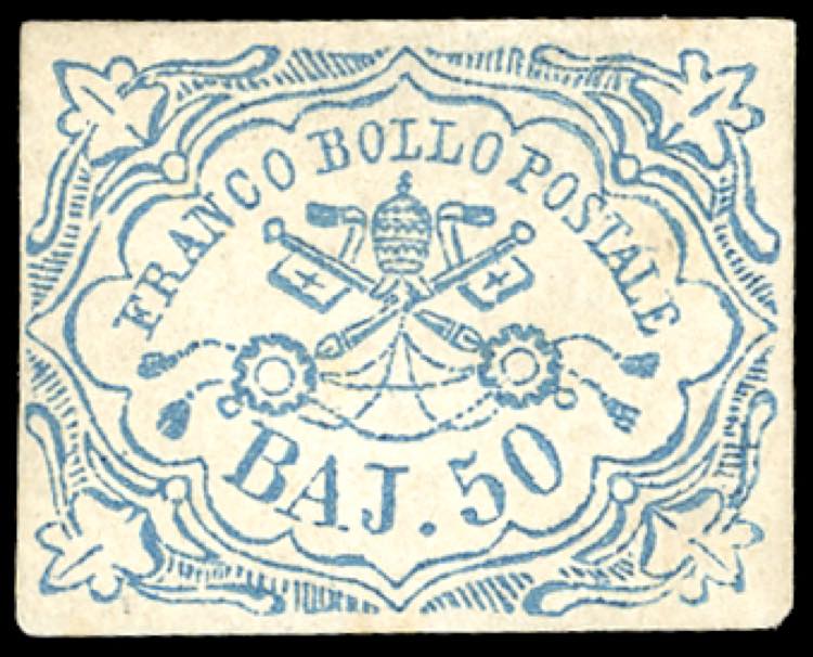 1852 - 50 baj azzurro (10), gomma ... 