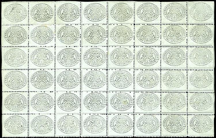 1868 - 3 cent. grigio (24), blocco ... 