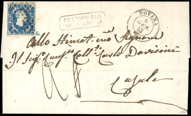 1853 - 20 cent. azzurro (2), buono ... 