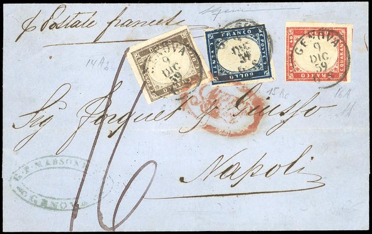 1859 - 10 cent. bruno violaceo, 20 ... 