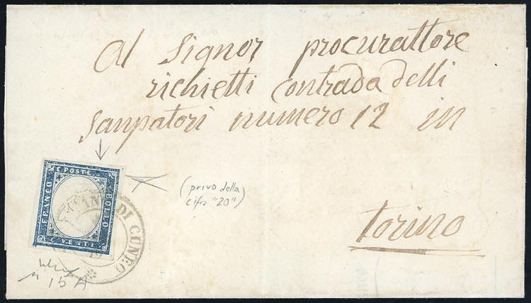 1859 - 20 cent. azzurro grigiastro ... 
