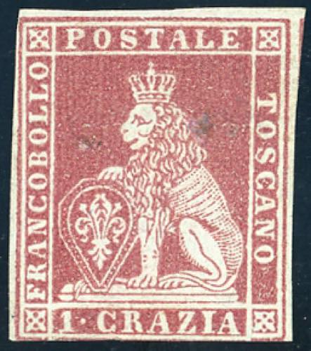 1851 - 1 crazia carminio su grigio ... 