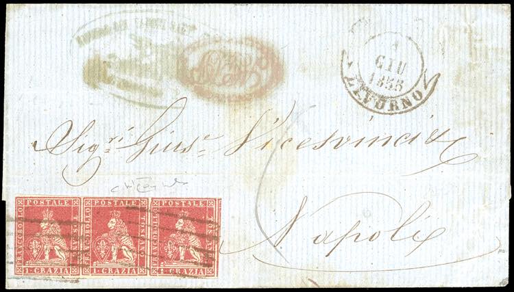 1855 - 1 crazie carminio su grigio ... 