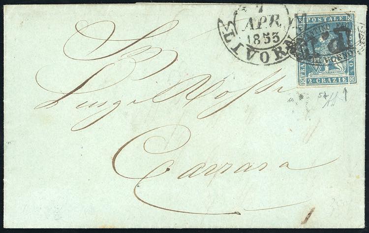 1853 - 2 crazie azzurro su grigio ... 