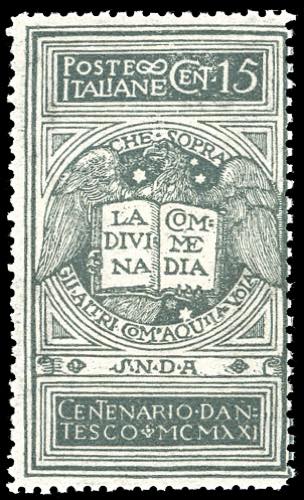 1921 - 15 cent. grigio, Dante, non ... 