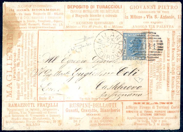 1877 - 20 cent. azzurro (T26), su ... 