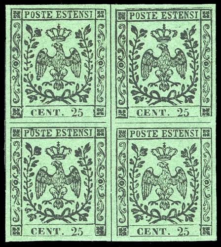 1852 - 25 cent. verde, errore di ... 