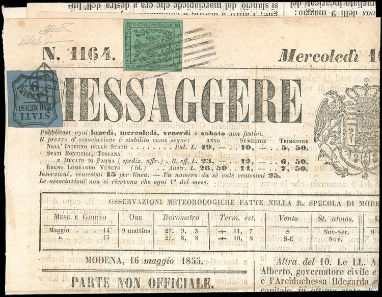 1855 - 5 cent. verde, punto dopo ... 
