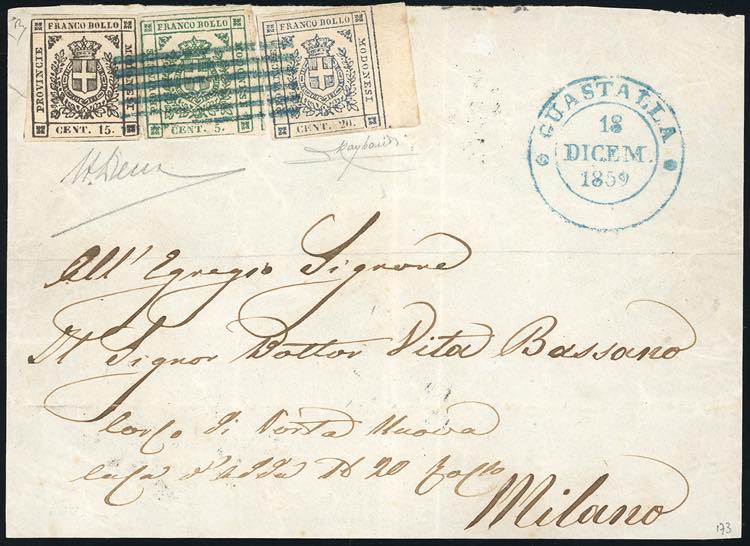 1859 - 15 cent. bruno scuro, 5 ... 