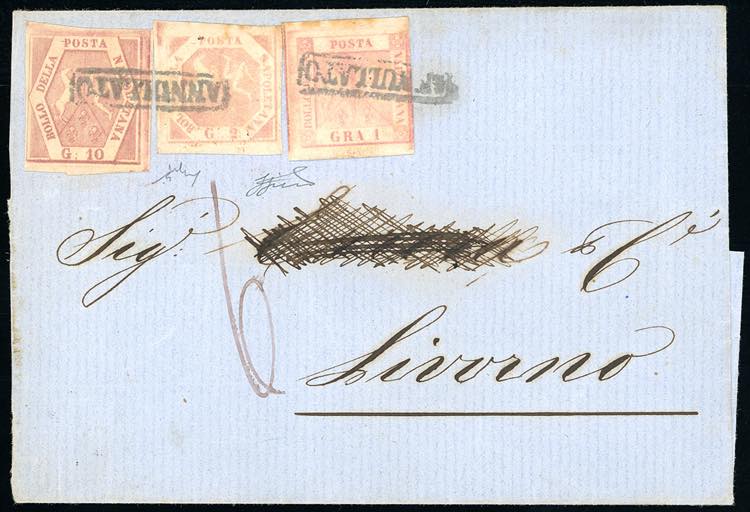 1858 - 10 grana rosa brunastro, 2 ... 