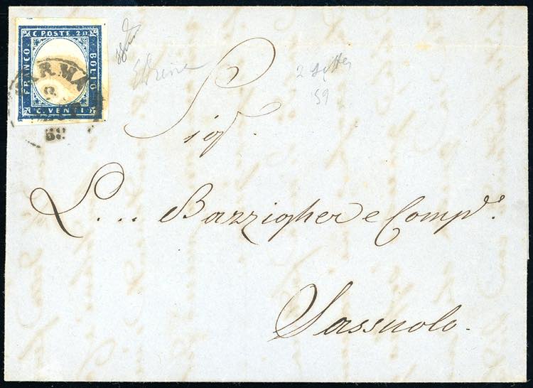 1859 - 20 cent. azzurro (A8), di ... 