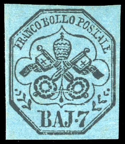 1852 - 7 baj azzurro (8), gomma ... 