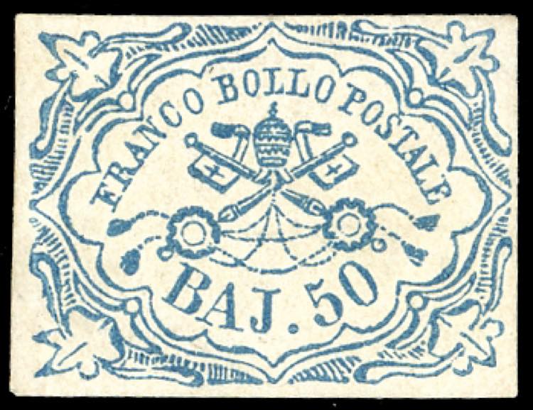 1852 - 50 baj azzurro (10), nuovo, ... 