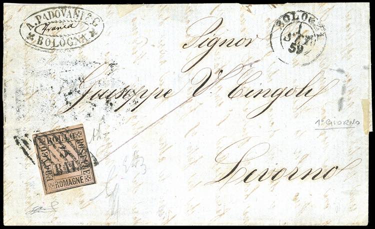 1859 - 5 baj violetto (6), margini ... 