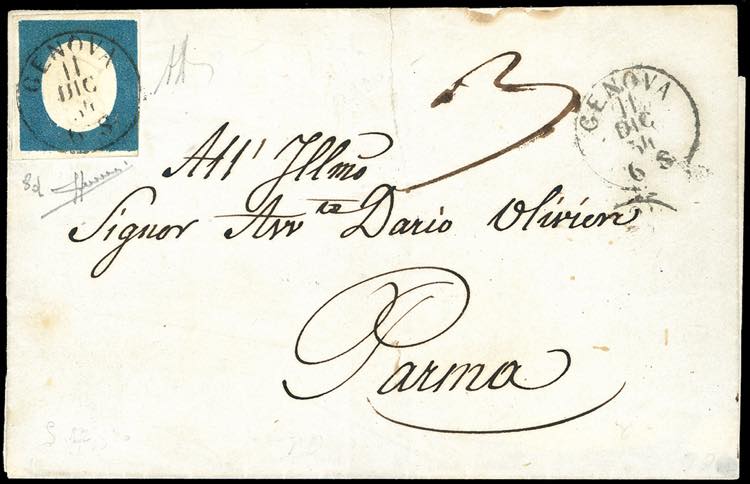 1854 - 20 cent. azzurro verdastro ... 