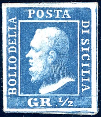 1858 - 1/2 grano azzurro, carta a ... 