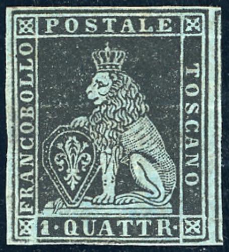 1851 - 1 quattrino nero su azzurro ... 