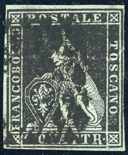 1851 - 1 quattrino nero su azzurro ... 