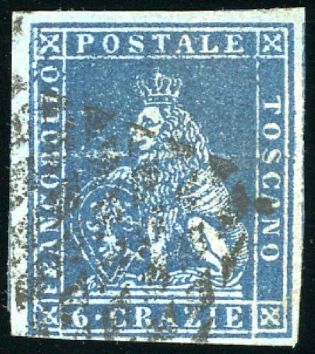 1851 - 6 crazie azzurro scuro su ... 