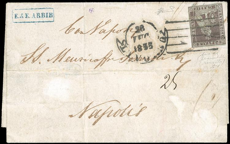 1853 - 9 crazie bruno violaceo su ... 