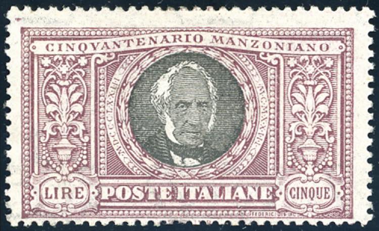 1923 - 5 lire Manzoni (156), gomma ... 