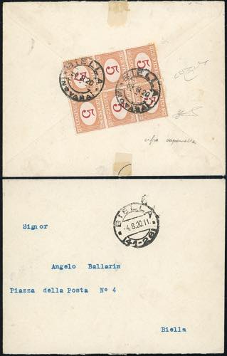 1920 - 5 cent. arancio e carminio, ... 