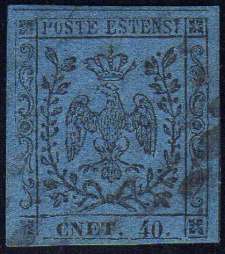 1854 - 40 cent. azzurro scuro, ... 