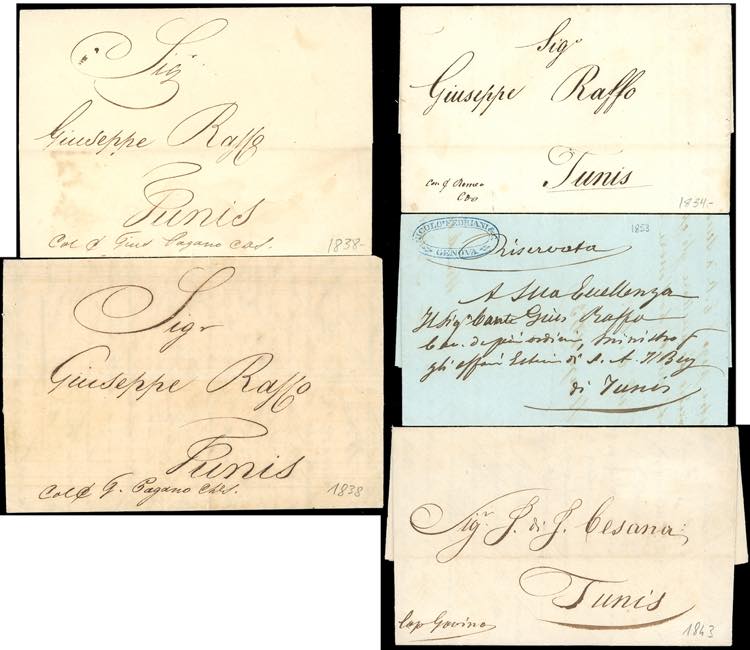 TUNISI 1834/53 - Cinque lettere ... 