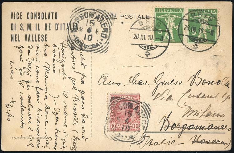 SVIZZERA/ITALIA 1910 - Redirected ... 