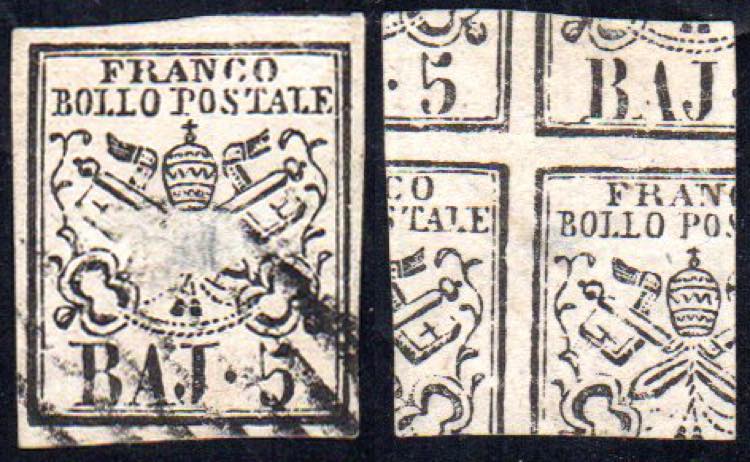 1852 - 5 baj rosa chiaro, STAMPA ... 