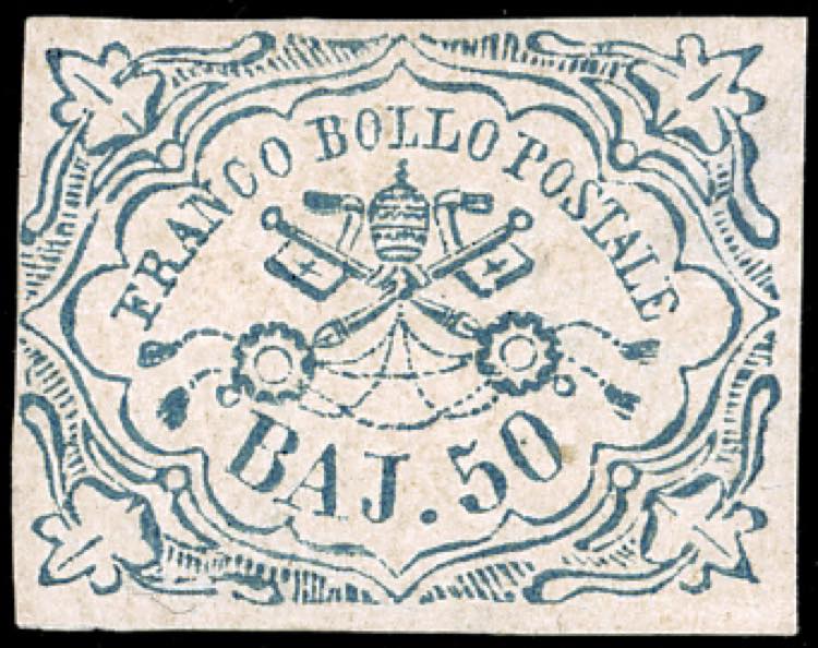 1852 - 50 baj azzurro (10), gomma ... 