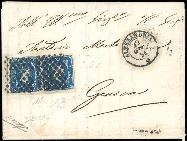 1851 - 20 cent. azzurro scuro, I ... 