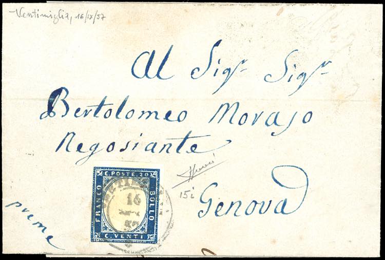 1857 - 20 cent. celeste oltremare ... 