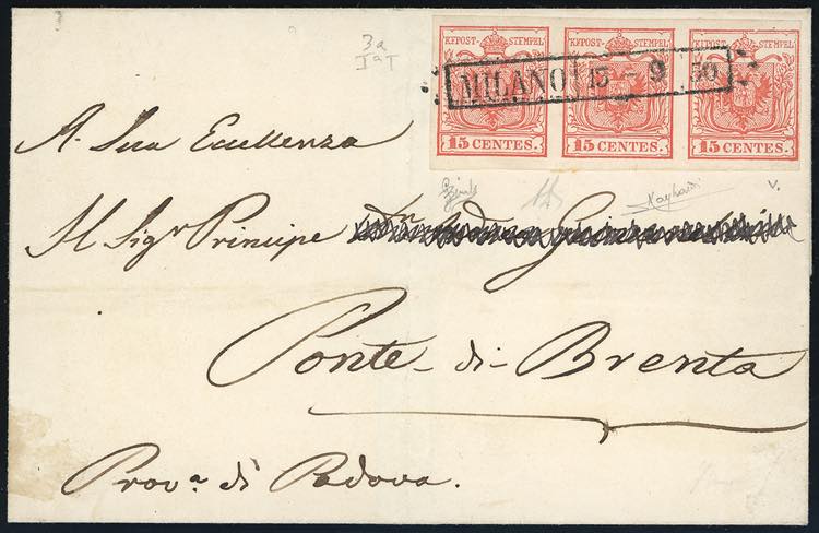 1850 - 15 cent. rosso, I tiratura ... 