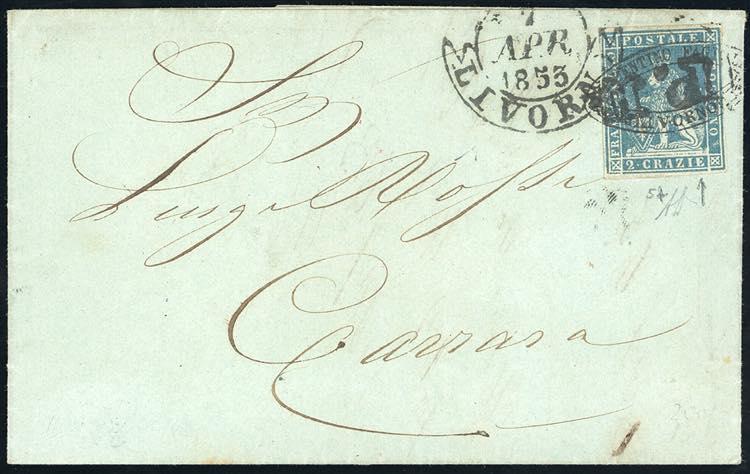 1853 - 2 crazie azzurro su grigio ... 