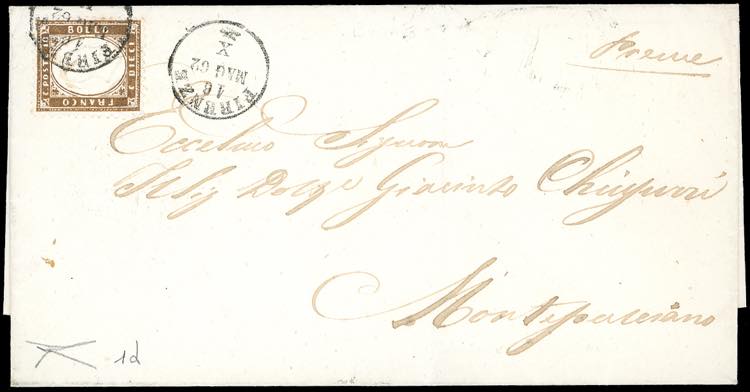 1862 - 10 cent. bruno scuro (1d), ... 