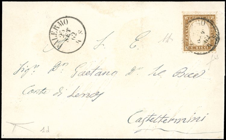1862 - 10 cent. bruno scuro (1d), ... 