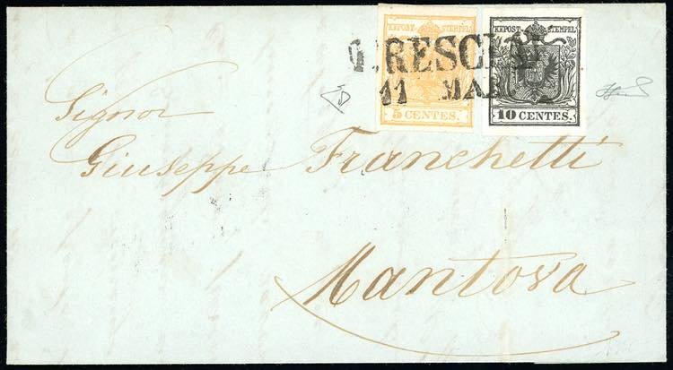 1850 - 5 cent. giallo ocra, 10 ... 