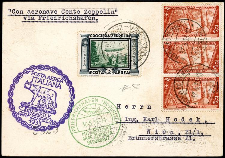 1933 - 3 lire Zeppelin, 75 cent. ... 