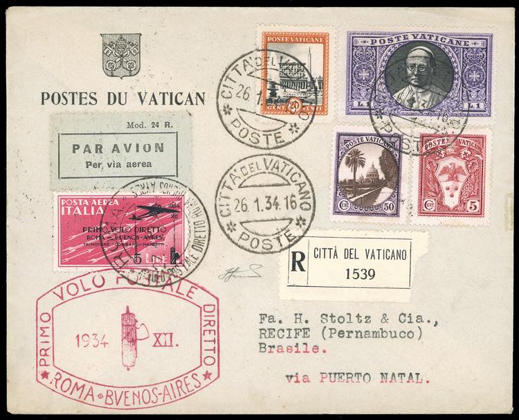 1934 - 5 lire su 2 lire volo Roma ... 