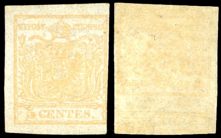1851 - 5 cent. giallo ocra, stampa ... 