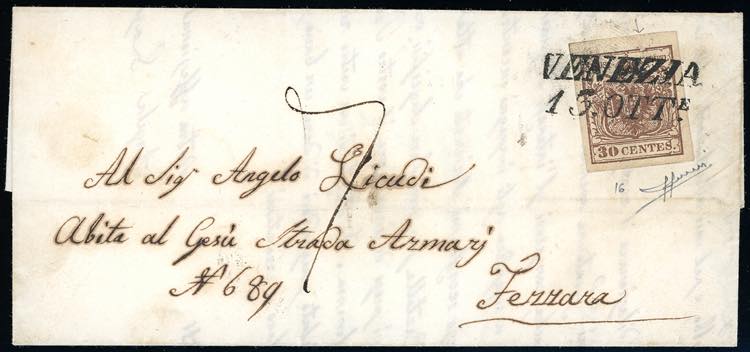 1851 - 30 cent. bruno, I tipo, ... 