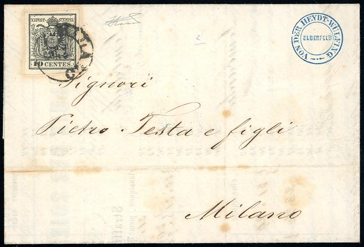 1858 - 10 cent. nero, carta a ... 