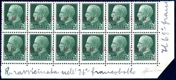 1943 - 25 cent., blocco di dieci ... 