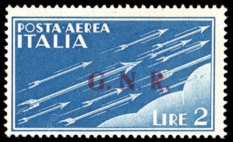 1943 - 2 lire azzurro, soprastampa ... 