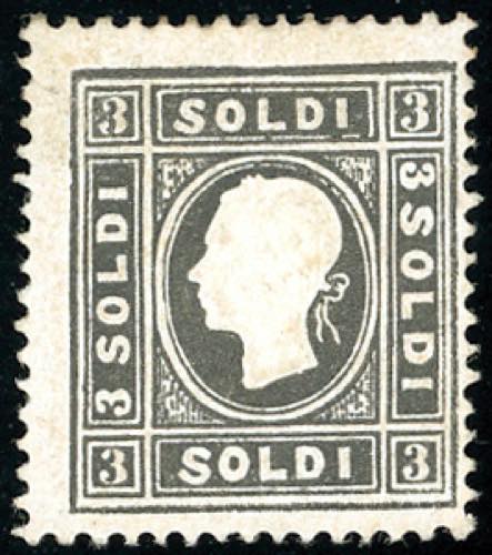 1858 - 3 soldi nero, I tipo (24), ... 