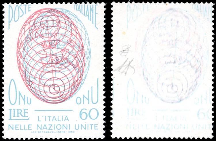 1956 - 60 lire ONU, stampa ... 