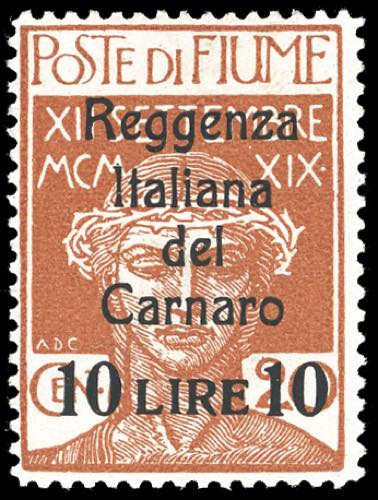 FIUME 1920 - 10 lire su 20 cent. ... 