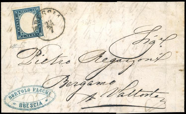 1859 - 20 cent. azzurro scuro IV ... 